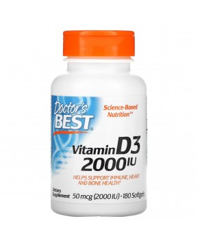 Doctor's Best, витамин D3, 50 мкг (2000 МЕ), 180 капсул